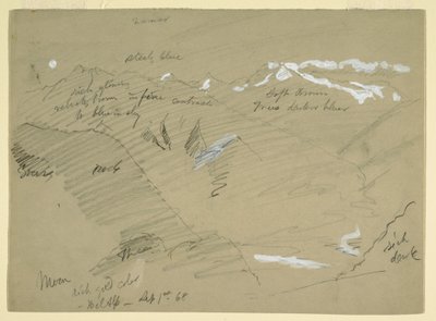 素描、ベルナー・アルプスの風景、ベル・アルプ近郊、スイス、1868年9月 作： フレデリックエドウィン教会