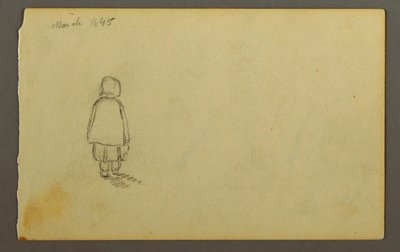 デッサン、後ろから見たボンネットをかぶった少女、1845年 作： フレデリックエドウィン教会