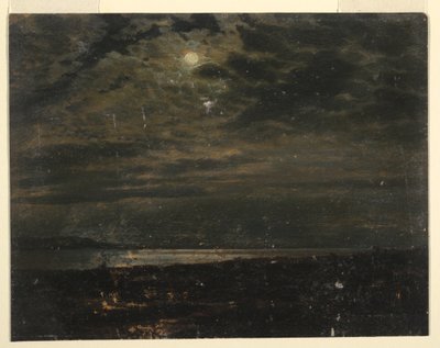 デッサン、メイン海岸の月明かり、1845-55年 作： Frederic Edwin Church