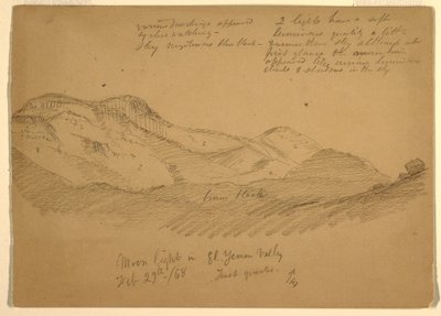 デッサン、エル・ユーメン渓谷の月光、アラビア、1868年2月29日 作： Frederic Edwin Church