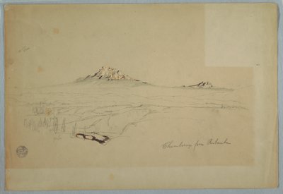 デッサン、チンボラソ山、リオバンバからの眺め、エクアドル、1857年7月 作： Frederic Edwin Church