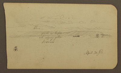 素描、山の風景、人物；裏面：風景、1885年4月30日 作： Frederic Edwin Church