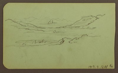 素描、山の風景；裏面：風景、1883年 作： Frederic Edwin Church