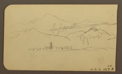 ドローイング、山脈、トルーカ；裏面：碑文、山脈、トルーカ、1885年1月7日 作： Frederic Edwin Church