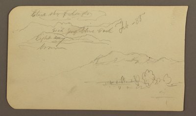 デッサン、山脈、クアウトラ、教会；裏面：しゃがむ馬、風景描写、1885年2月 作： フレデリックエドウィン教会