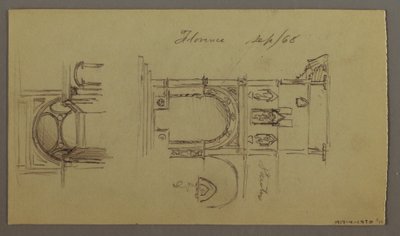 デッサン、山谷、橋、建物、おそらく1868-69年 作： フレデリックエドウィン教会