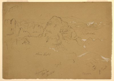 デッサン、山、ワディ・エル・アラバ、1868年2月23日 作： フレデリックエドウィン教会