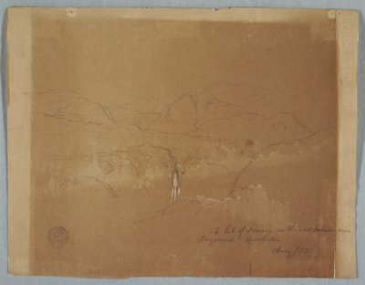 デッサン、滝のある山の風景、トゥケレス近郊、コロンビア、1853年8月 作： Frederic Edwin Church