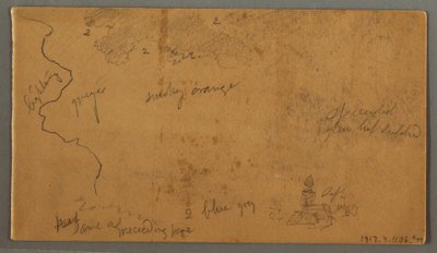 デッサン、平原を背にした山々、2つの虹、オーストリアまたはバイエルン、1868年 作： Frederic Edwin Church