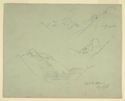 1868年8月5日、ザルツカンマーグート、アブテナウ近郊の山々のドローイング 作： Frederic Edwin Church