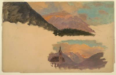 素描、バイエルン州ベルヒテスガーデン近郊の山々、1868年6月 作： フレデリックエドウィン教会