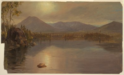 デッサン、メイン州カタディン湖からのカタディン山とターナー山、1855-60年 作： Frederic Edwin Church