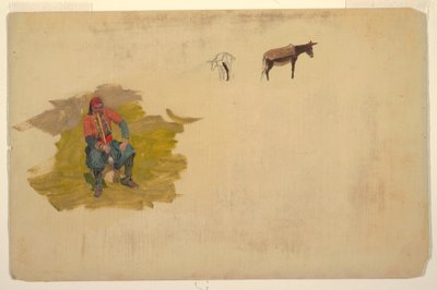 ドローイング、近東、男、ロバ、1868-69年 作： フレデリックエドウィン教会