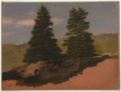 素描《ニューイングランドの風景（2本の松の木）》1850年 作： Frederic Edwin Church