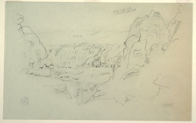 宮殿とコリント式古墳群を西側から見たヨルダン、ペトラのデッサン（1868年2月26日 作： Frederic Edwin Church