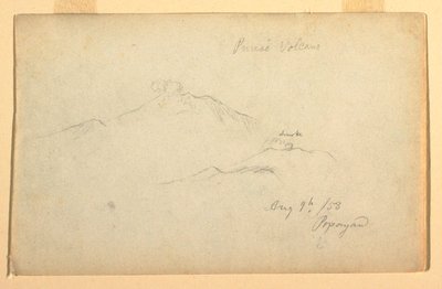 1853年8月9日、コロンビアのポパヤンから見たプレセ火山（デッサン 作： フレデリックエドウィン教会