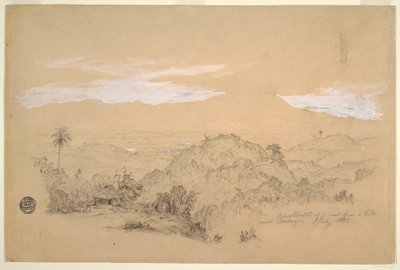 デッサン、コロンビア、カルタゴ近郊の丘からの眺めと水瓶を頭に載せた女性の回想、1853年7月 作： フレデリックエドウィン教会