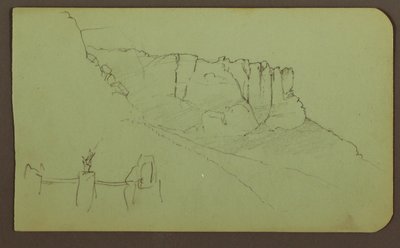 ドローイング、岩壁、ピラスター；裏面：山の風景、人物 1883年 作： Frederic Edwin Church