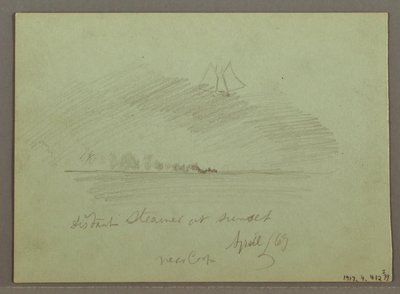 デッサン、海岸線前の岩、海岸線沿いの岩壁、1869年4月 作： Frederic Edwin Church