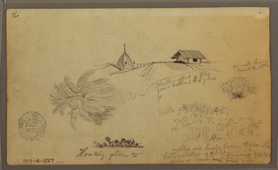 素描「海の上の空」；裏面：植物スケッチ「屋上」1857年5月 作： Frederic Edwin Church