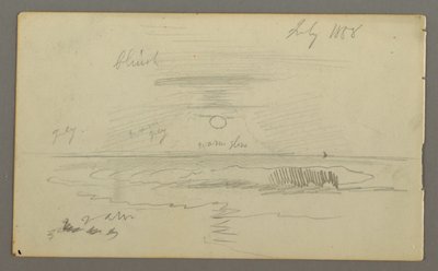 ドローイング、低い太陽が水面に浮かぶ空、1858年7月 作： Frederic Edwin Church