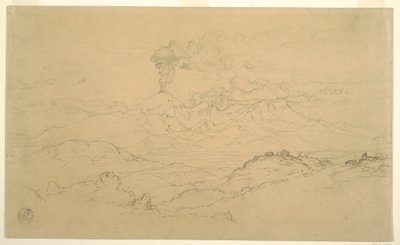 デッサン、コトパクシ火山から立ち上る煙、エクアドル、1857年 作： Frederic Edwin Church