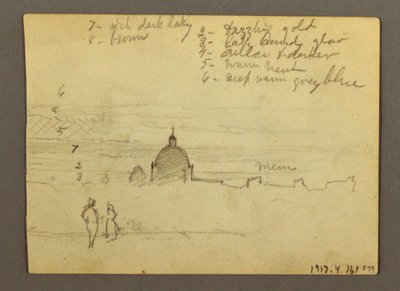 デッサン、サン・ピエトロ大聖堂とバチカン市国（北から見る）、ローマ、イタリア、1869年1月 作： Frederic Edwin Church