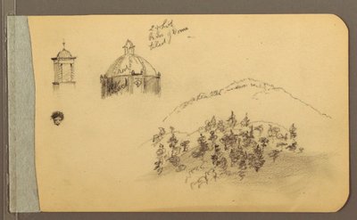 ドローイング、尖塔、ドーム、頭部、丘、1889年 作： フレデリックエドウィン教会