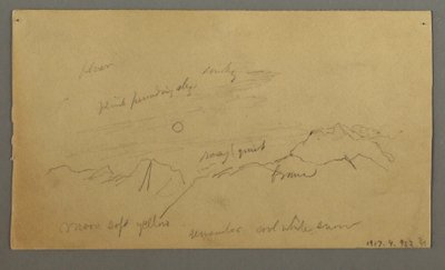 デッサン、大きな雲のある山頂、1868年頃か 作： Frederic Edwin Church