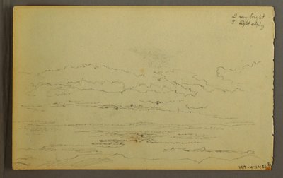 ドローイング、低い丘の向こうに沈む太陽、1845年 作： フレデリックエドウィン教会