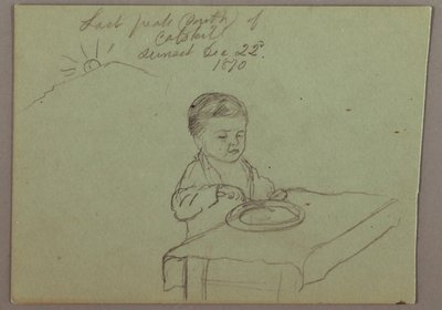 デッサン、夕日、食事をする子供、1870年12月22日 作： フレデリックエドウィン教会