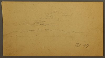 ドローイング、丘の向こうに沈む夕日、1867年2月 作： フレデリックエドウィン教会