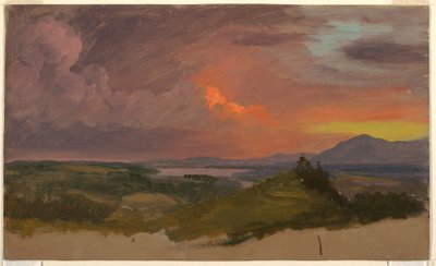 素描、ハドソン渓谷の夕日、1870-75年 作： フレデリックエドウィン教会