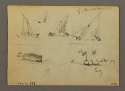 デッサン、海に沈む夕日、蒸気船、おそらく1868年 作： Frederic Edwin Church