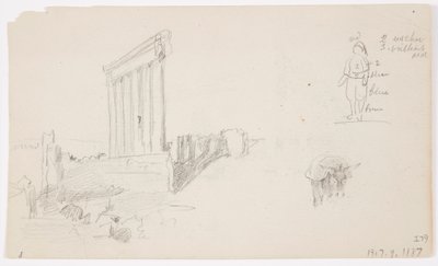 ドローイング、日の出のジュピター神殿、バールベック、1868年5月7日 作： Frederic Edwin Church