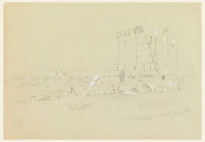 1868年2月17日、セムア（現在のアスサム）を遠景にした寺院のデッサン 作： Frederic Edwin Church
