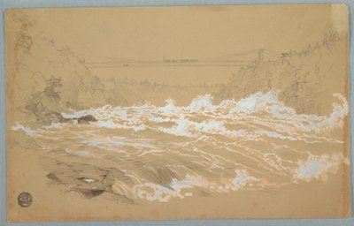 デッサン、ナイアガラの峡谷、吊り橋を望む、1856-58年頃 作： フレデリックエドウィン教会