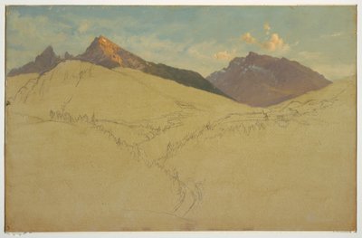 素描、ワッツマン号、バイエルン州ベルヒテスガーデン近郊、1868年6月 作： フレデリックエドウィン教会