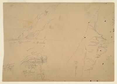 デッサン、ドナウ河の険しい山岸の3つのスケッチ、1868年 作： フレデリックエドウィン教会