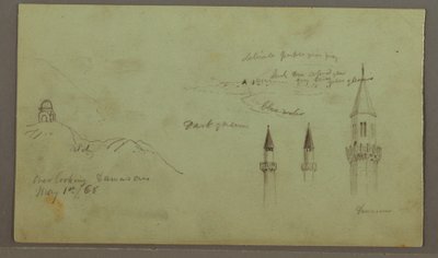 デッサン、丘の墓、3つのミナレット、1868年5月1日 作： Frederic Edwin Church