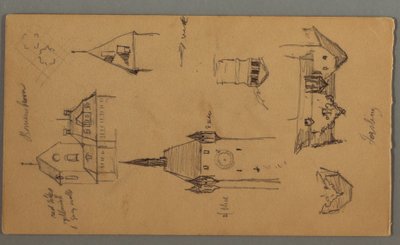 ドローイング、塔、アルプスの建物、1868年 作： フレデリックエドウィン教会