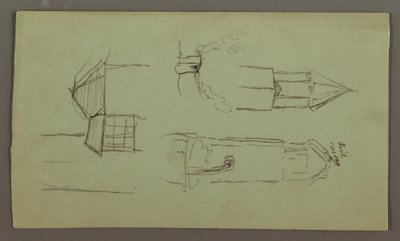 ドローイング、タワー、屋上、スピケット、屋根、1868年7月 作： フレデリックエドウィン教会