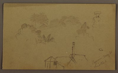 デッサン、樹木、人物、家、リンステッド、1865年5月 作： フレデリックエドウィン教会