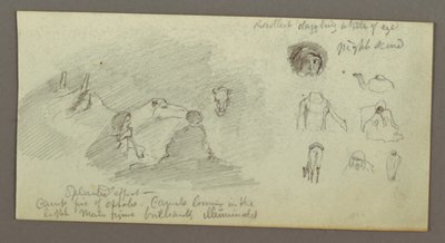 デッサン、焚き火による2人の人物と2頭のラクダ、人物とラクダの習作、1868年頃か 作： フレデリックエドウィン教会