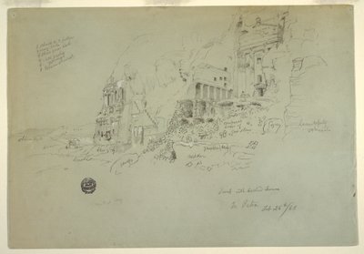 デッサン、ペトラの壺型墳墓、絹の墳墓、コリント式墳墓、1868年2月26日 作： Frederic Edwin Church