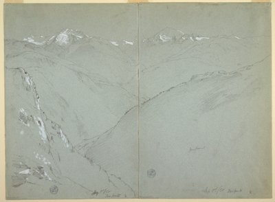 デッサン、雪を頂く渓谷の風景、スイス、ベルナー・アルプス、パート1、1868年9月1日 作： フレデリックエドウィン教会