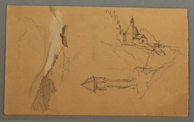 デッサン、谷、塔、教会、おそらく1868年 作： フレデリックエドウィン教会