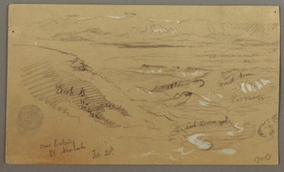 ドローイング、ワディ・エル・アラバを横切る眺め、1868年2月20日撮影 作： Frederic Edwin Church