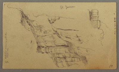 ドローイング、ワディ・エル・アラバを横切る眺め、1868年2月20日撮影 作： Frederic Edwin Church