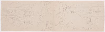 デッサン、丘陵と平原を横切って山脈に向かう眺め、エル・イエメンの谷、1868年2月 作： フレデリックエドウィン教会